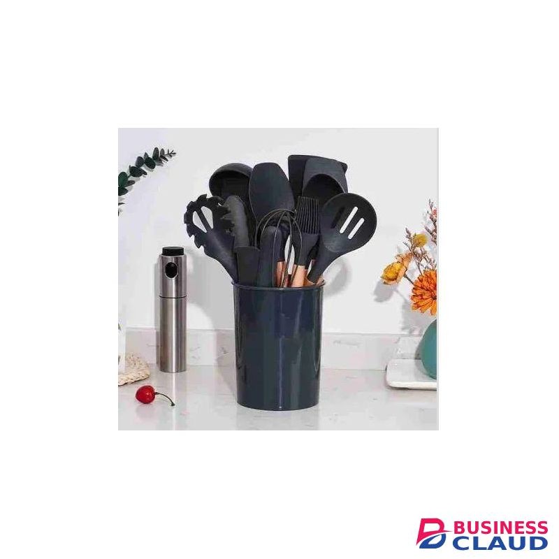 12-Piece Professional Non-Stick Silicone Kitchen Utensil Set with Wooden Handles