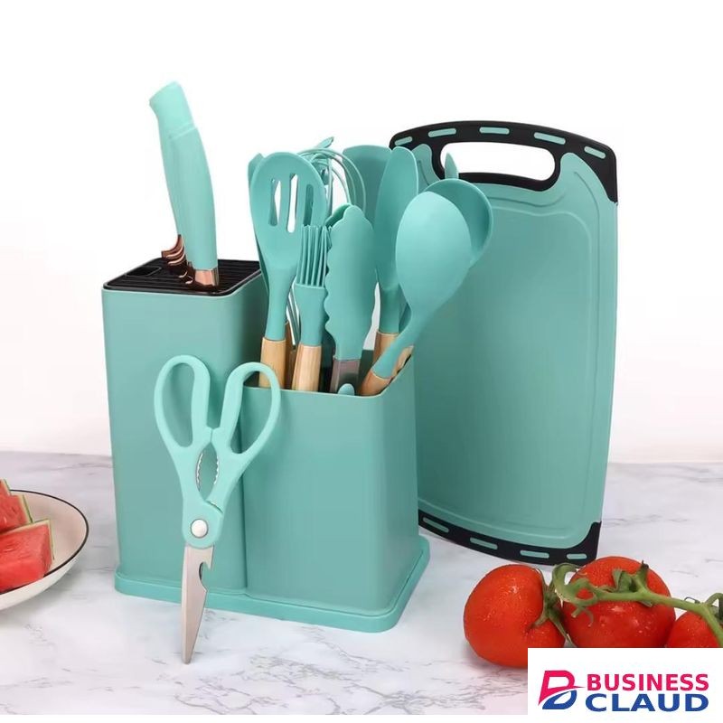 19-Piece Premium Silicone Cooking Utensils Set with Knife Block & Cutting Board - Heat-Resistant Non-Stick Kitchen Tools - Professional Chef Knife Set & Spatulas