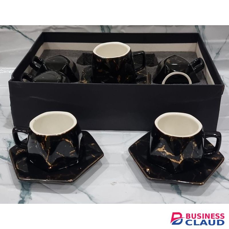 12-Piece Ceramic Cups & Saucers Set with Gift Bag – Tea & Coffee Drinkware