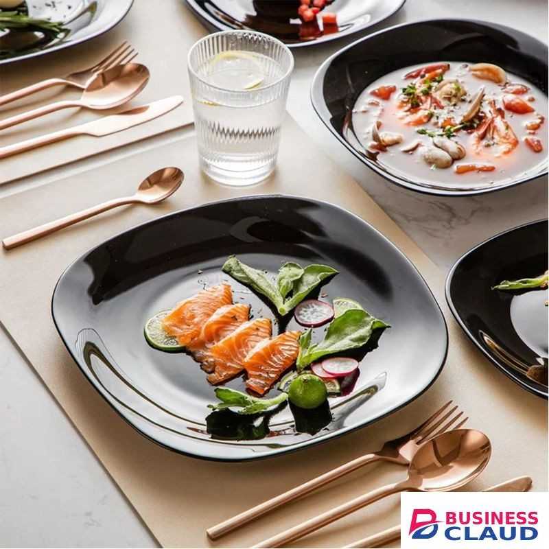 10 .5" shiny black Square shape plates 6 pcs set.