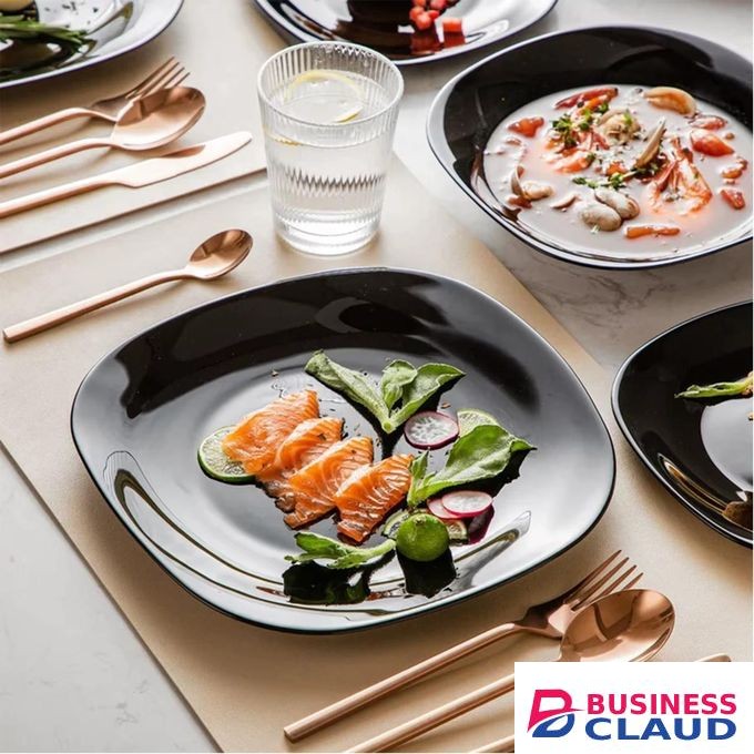 10 .5" shiny black Square shape plates 6 pcs set.