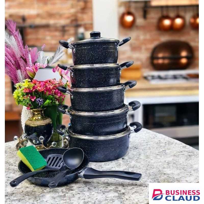 14-Piece Granite Non-Stick Cookware Set – Multi-Pot Collection with 26cm Frying Pan