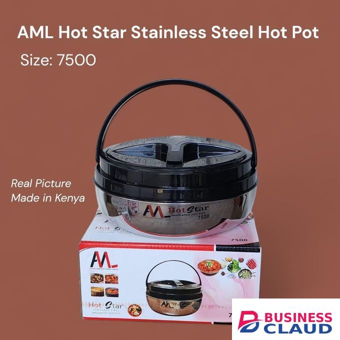 AML Hot Star Stainless Steel Hot Pot Double-Wall Insulated 7500ml Food Warmer for Rice, Stew, Ugali, Chapati, Snacks, Durable Mirror-Finish Server for Home, Catering, Events