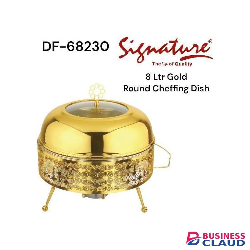 Signature 8 Ltr Gold Plated Luxury Round Cheffing Dish for Home or Commercial Use