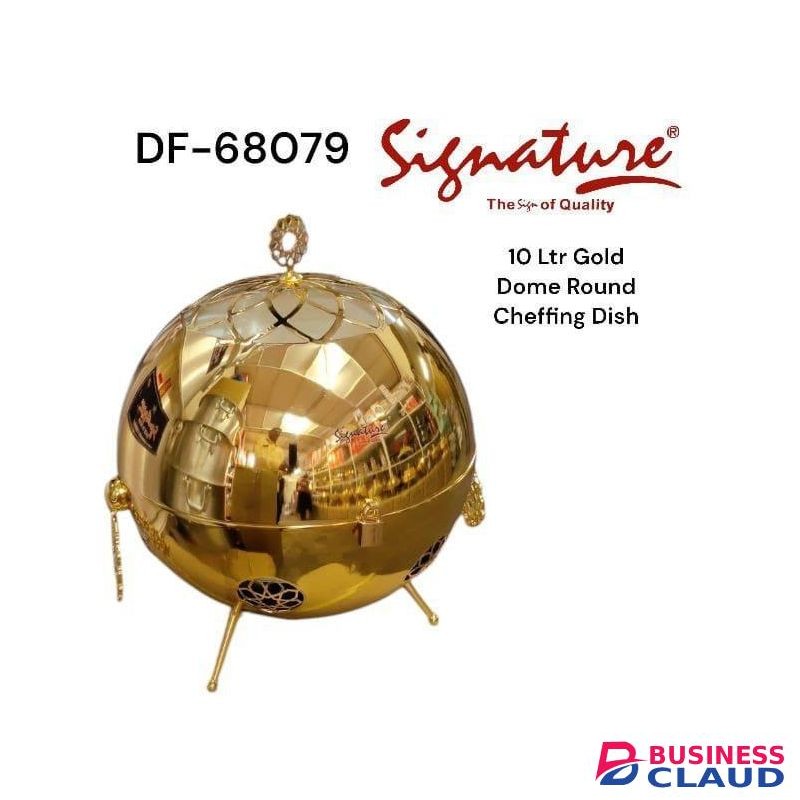 Signature 10 Ltr Stylish Gold Plated Round Cheffing Dish for Home or Commercial Use