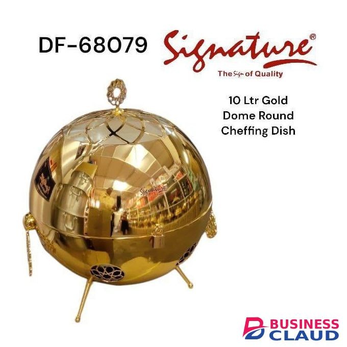 Signature 10 Ltr Stylish Gold Plated Round Cheffing Dish for Home or Commercial Use