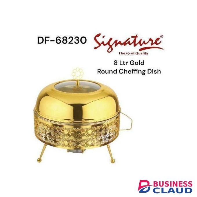 Signature 8Ltr Gold Plated Round Chafing Dish For Home/Commercial Use