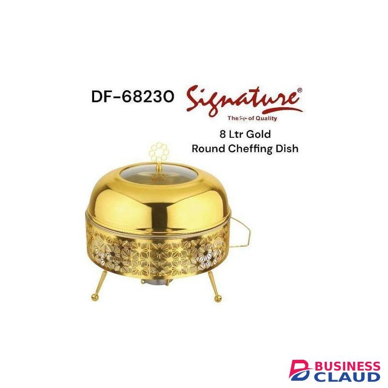 Signature 8Ltr Gold Plated Round Chafing Dish For Home/Commercial Use
