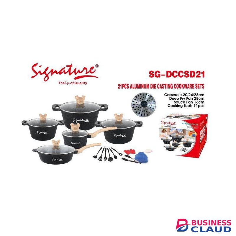 Signature Cooking Pots 21 PCs Heavy Die CAST Non Stick Cookware Set Sufurias with Glass lids