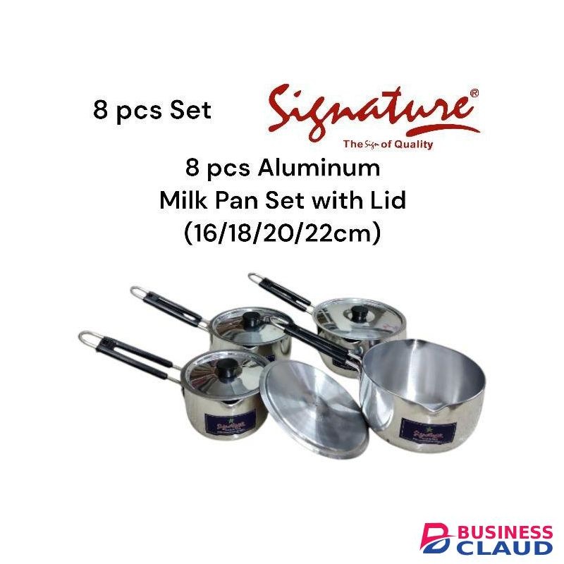 Signature 8 pcs Aluminum Milk Pan with Lid