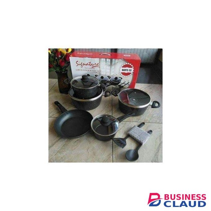 Signature 12 Pcs Non-Stick Sufuria Set With Heat Resistant Handles And Glass Lids