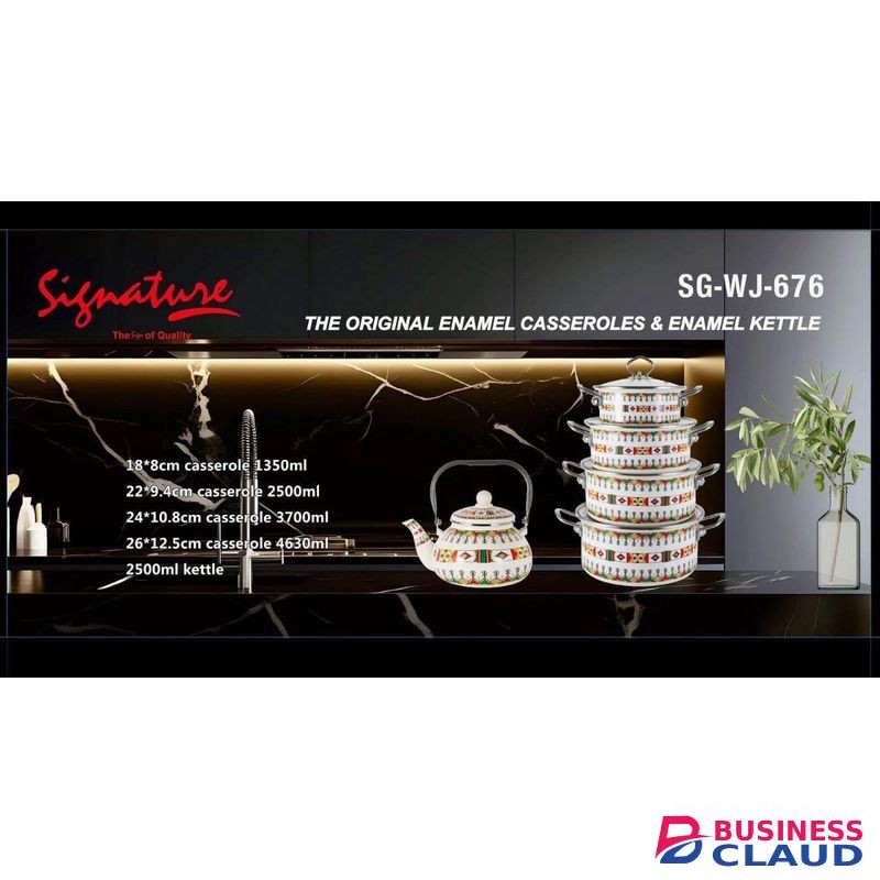 Signature 10pcs Enamel and Unique FloweredCookware Sets with Kettle