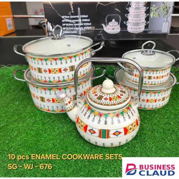 Signature 10pcs Enamel and Unique FloweredCookware Sets with Kettle
