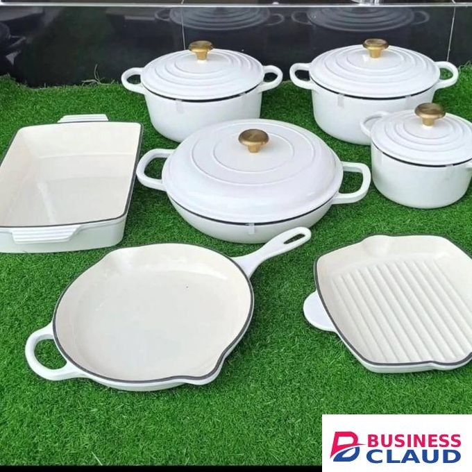 White Eleven set white enamel cast iron cookware cooking pots heavy duty