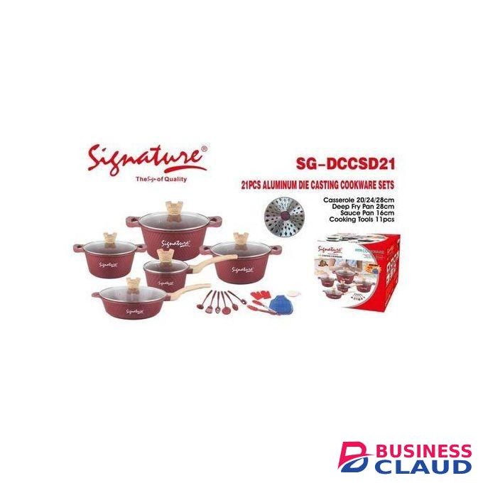 Signature 21 Pcs Heavy Non Stick Die Cast Cookware Set sufurias with Cooking pots, glass lids, tools, deep Frying Pan ,Saucepans