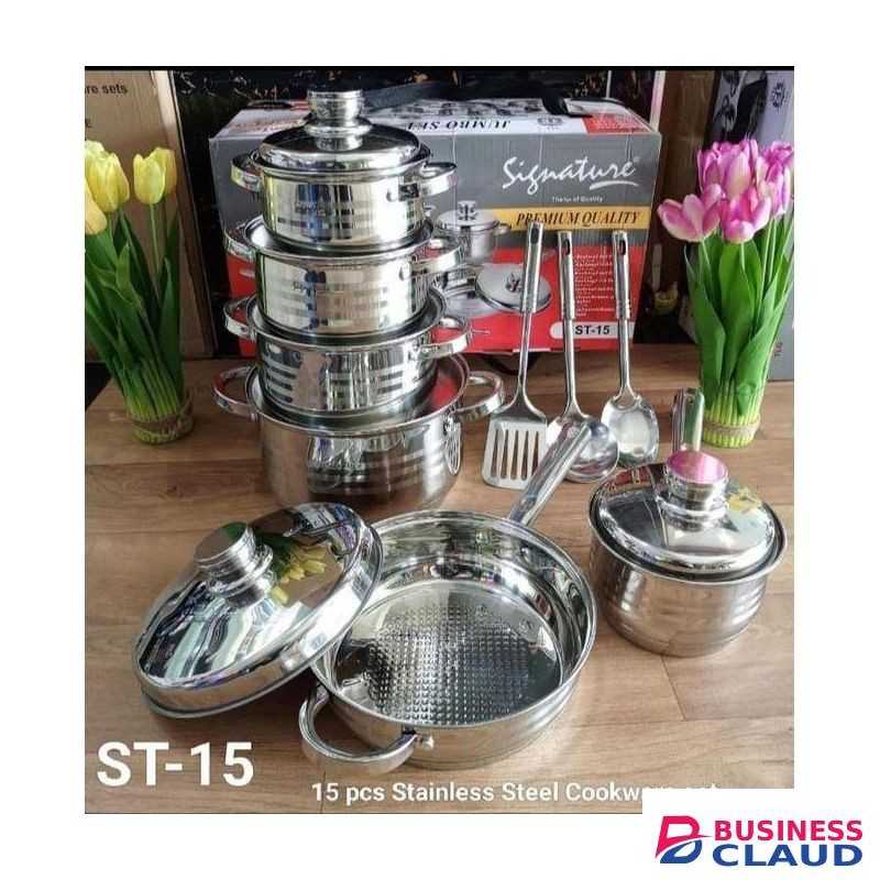 Signature 15 Pcs Induction Base Stainless Steel Cookware Set With Stainless Steel Lid