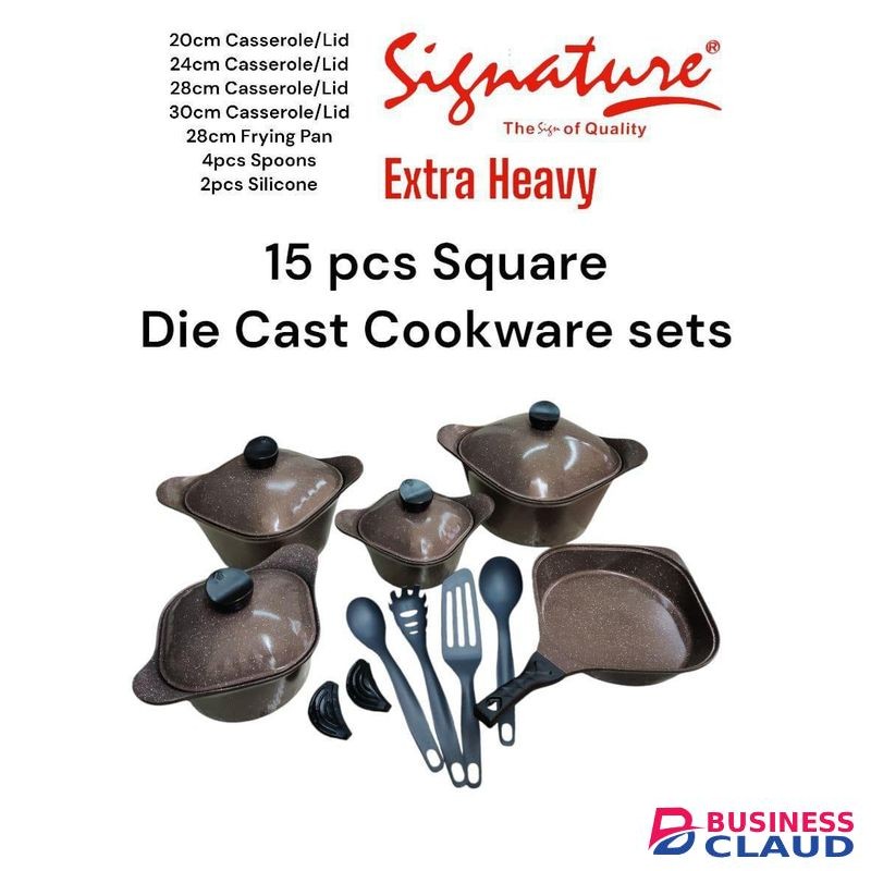 Signature 15 Pcs Square Die Cast Nonstick Cookware Sets