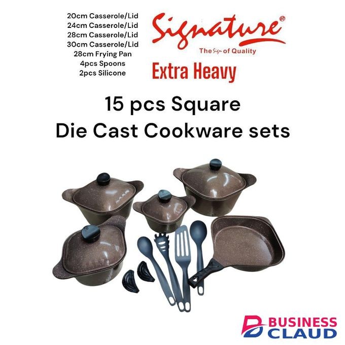 Signature 15 Pcs Square Die Cast Nonstick Cookware Sets