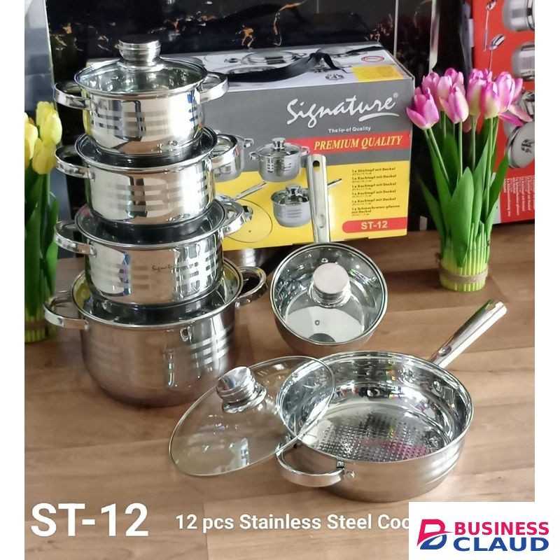 Signature 12 Pieces Heavy Duty Induction Base Cooking Pot Ware Set With Glass Lids