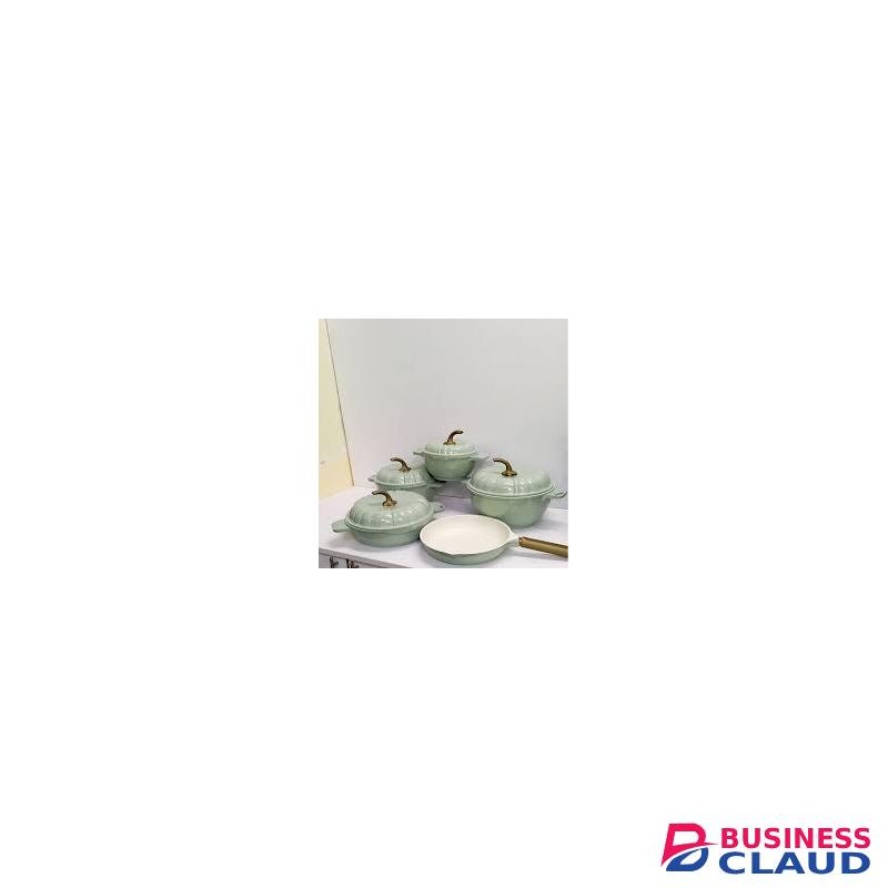 USFE “Royal Pumpkin” 9-Piece Granite Cookware Collection – Pastel Sage & Gold Luxe Edition