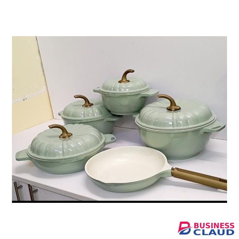 USFE “Royal Pumpkin” 9-Piece Granite Cookware Collection – Pastel Sage & Gold Luxe Edition