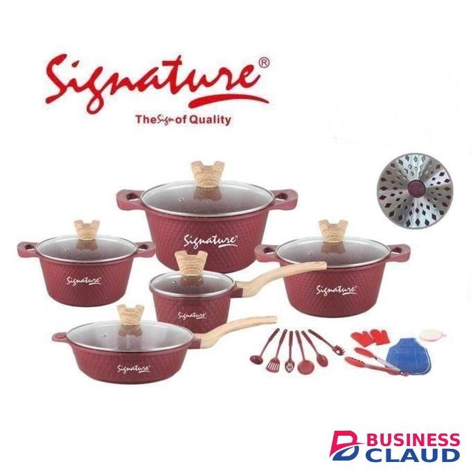 Signature Die Cast Aluminium Cookware Set - 23 Pcs Cookware Set sufurias with glass lids, pans, kitchen tools