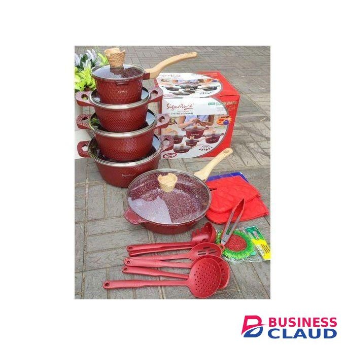 Signature Die Cast Aluminium Cookware Set - 23 Pcs Cookware Set sufurias with glass lids, pans, kitchen tools