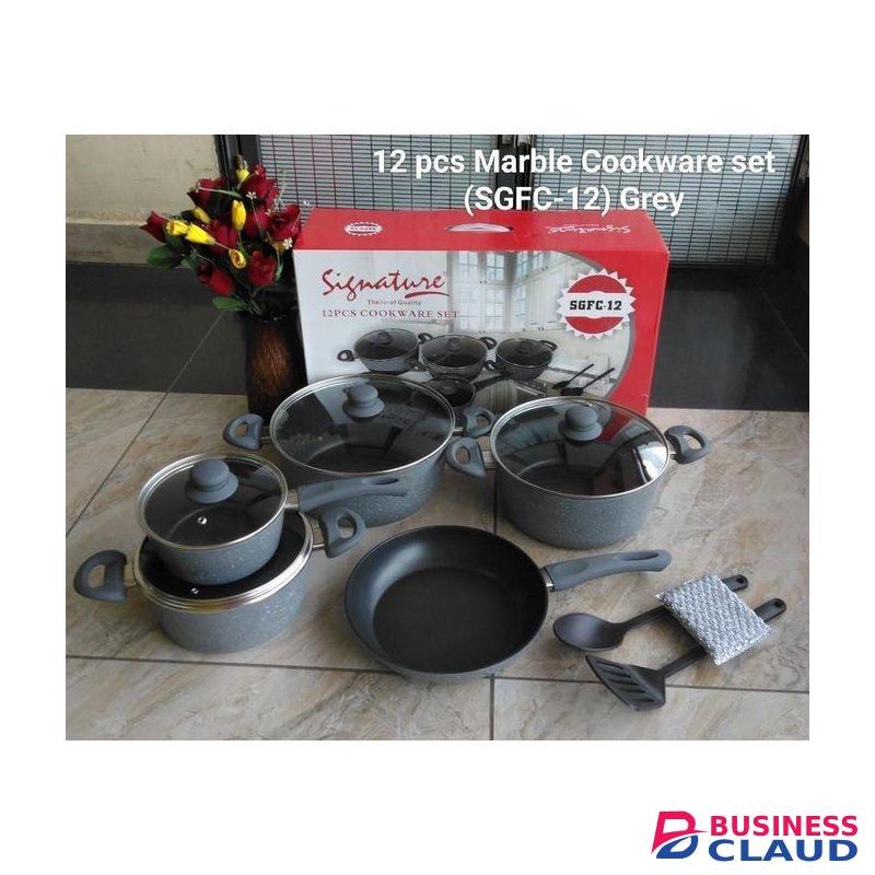 Signature Luxury Forged Marble cookware set with Pots/ sufuria, Glass Lids, Pan, silicon spoons
