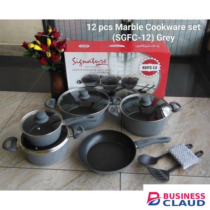 Signature Luxury Forged Marble cookware set with Pots/ sufuria, Glass Lids, Pan, silicon spoons