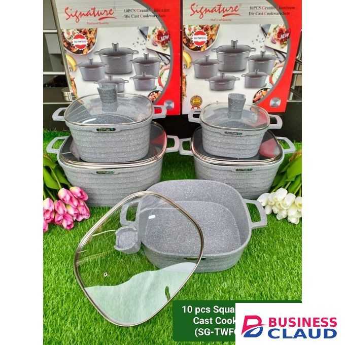 Signature 10pcs Heavy Square Granite Die Cast Cookware Sets