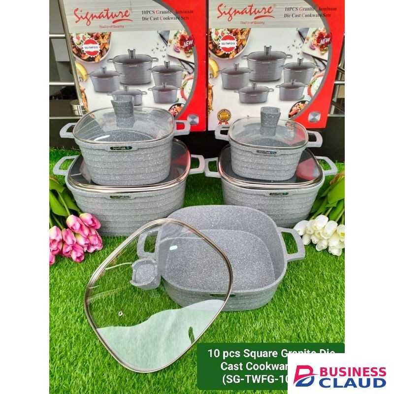 Signature 10pcs Heavy Square Granite Die Cast Cookware Sets