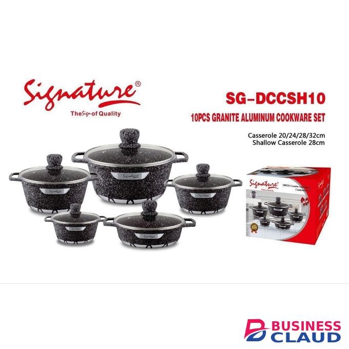 Signature 10Pieces Heavy Non Stick Die Marble Granite Cookware Set sufurias pots with glass lids