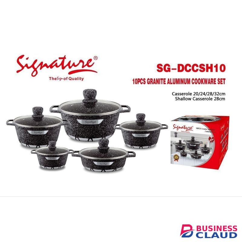 Signature 10Pieces Heavy Non Stick Die Marble Granite Cookware Set sufurias pots with glass lids