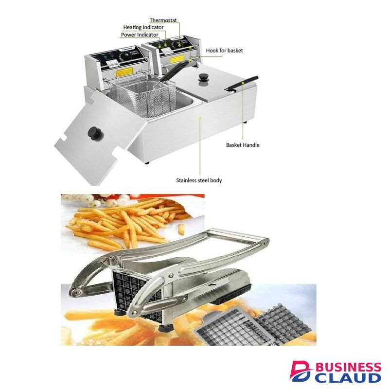 WNGREAT COMMERCIAL DEEP FRYER 6LTR+6LTR + FREE POTATO CHIPPER