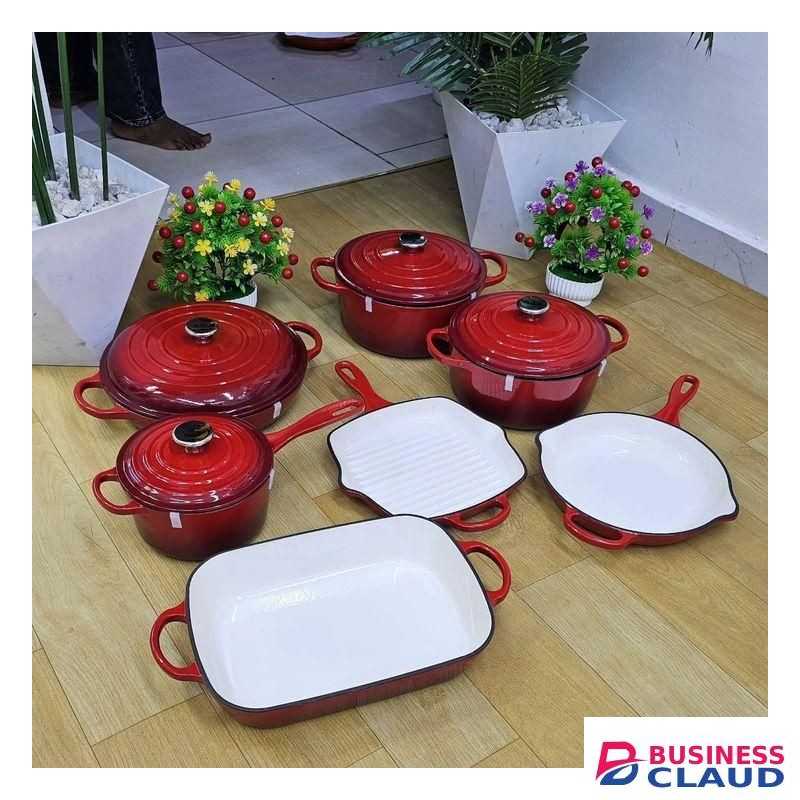 11 pieces Orange enamel cast iron cooking pots cookware sets