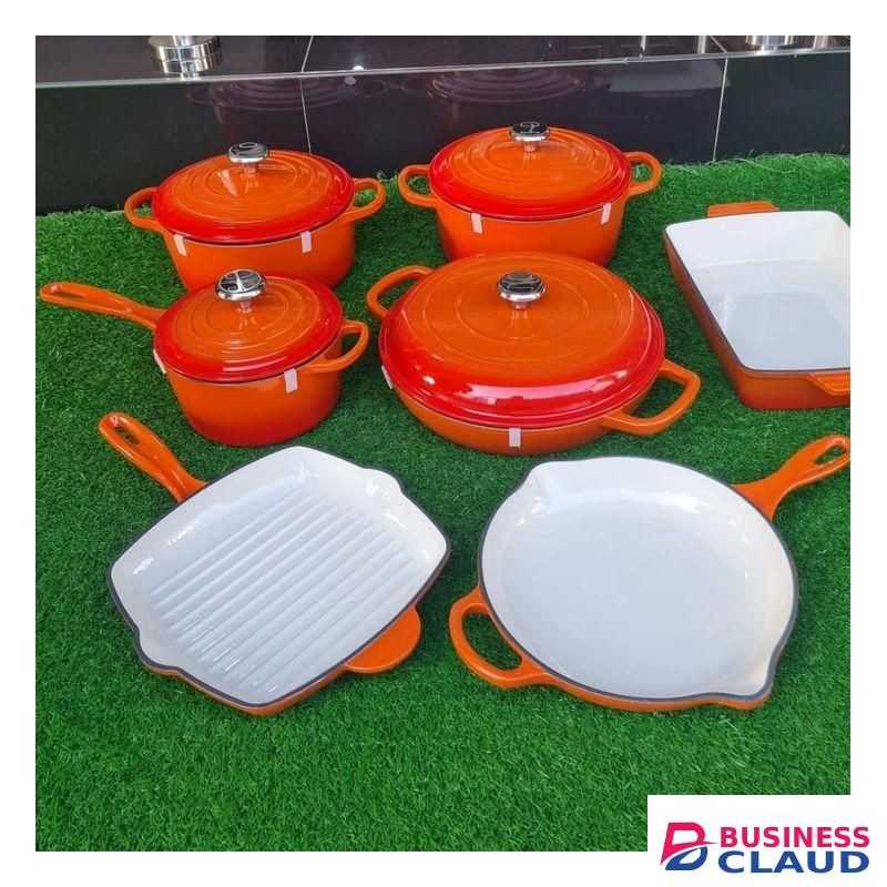 11 pieces Orange enamel cast iron cooking pots cookware sets
