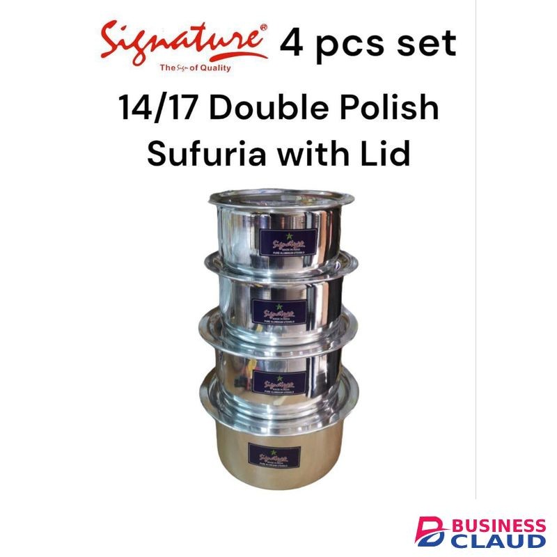Signature 14/17 (4pcs) Double Polish Extra Heavy Aluminum Sufurias With Lid