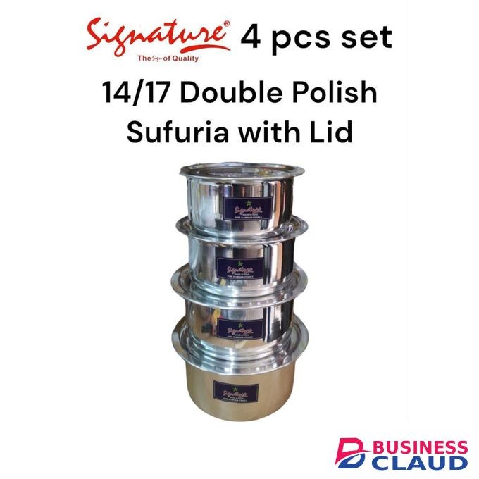 Signature 14/17 (4pcs) Double Polish Extra Heavy Aluminum Sufurias With Lid