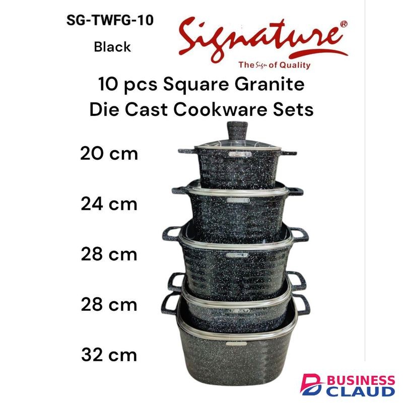 Signature 10 Pcs Cookware Set Granite Diecasting Nonstick Cookware Sufurias with Glass lids