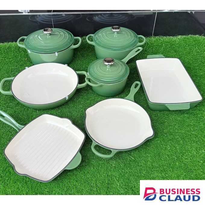 11-Piece Enameled Cast Iron Cookware Set – Green