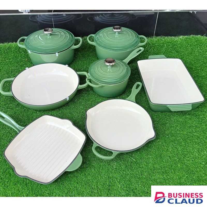 11-Piece Enameled Cast Iron Cookware Set – Green