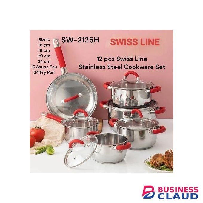 Signature 12 pcs Swiss Line Stainless Steel Cookware Set with Glass Lid