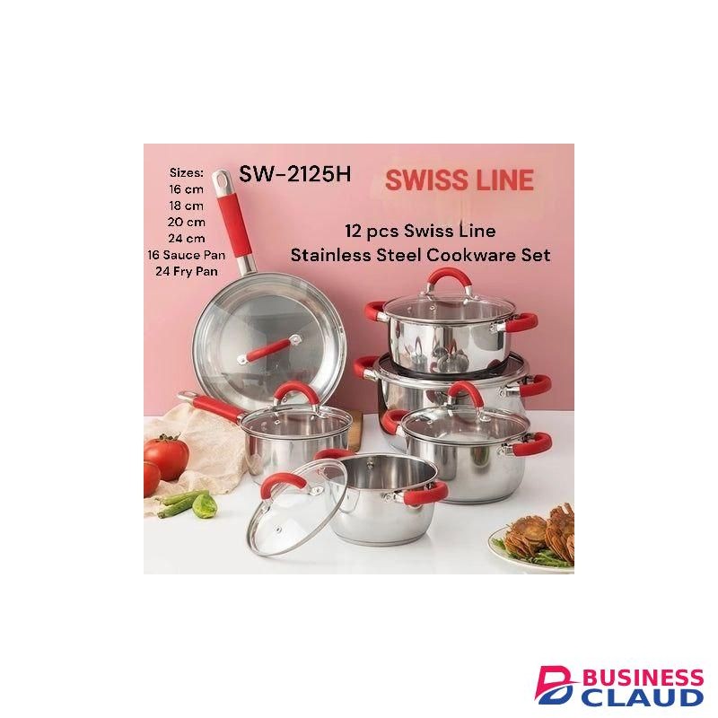 Signature 12 pcs Swiss Line Stainless Steel Cookware Set with Glass Lid