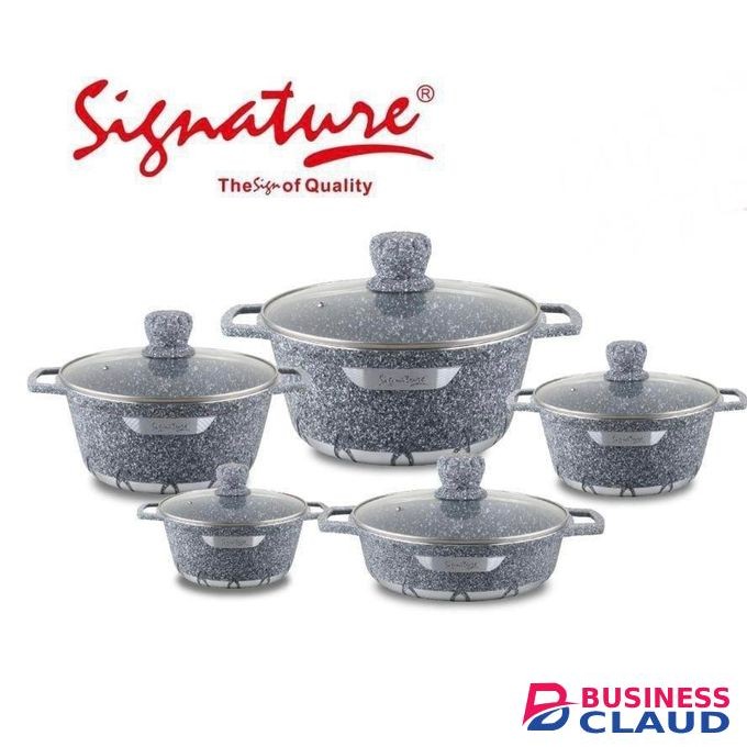 Signature 10 Pcs Non Stick Granite Cookware Set sufurias with Cooking pots, glass lids
