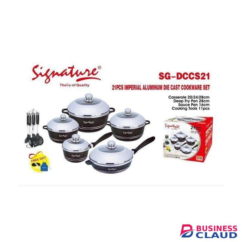 Signature 21 Pieces Quality Heavy duty Imperial non stick Cooking Pot Sufuria & Cookware Set with cooking Tools