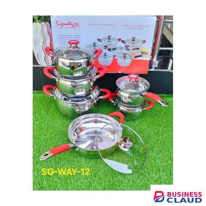 Signature Heavy duty Stainless Steel Cookware Set, 12-Piece Pots and Pans Set Non Toxic, Kitchen Induction Cookware with Glass Lids