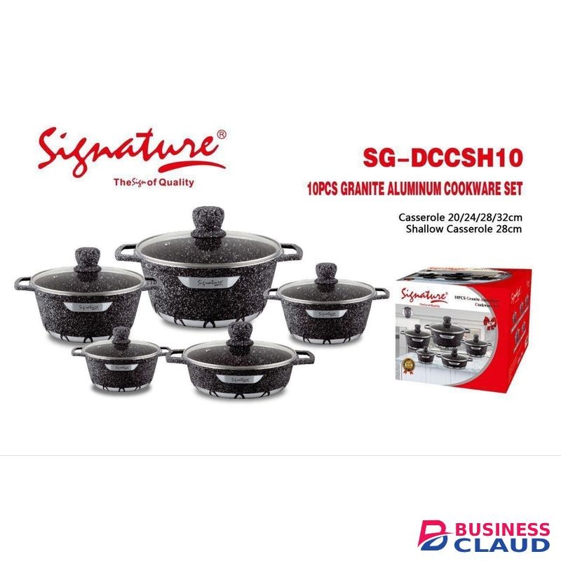 Signature 10 Pieces Quality Heavy duty non stick Die cast Cooking Pot Sufuria & Cookware Set with glass lids