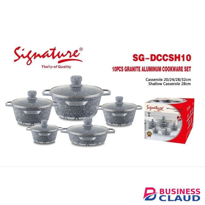 Signature Cooking Pots 10 PCs Heavy duty Granite Die CAST Non Stick Cookware Set Sufurias/ Glass lids