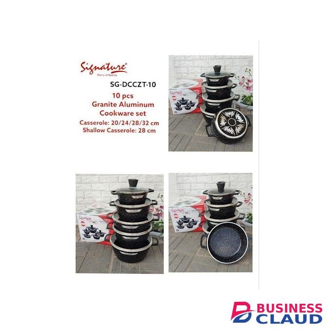 Signature 10 Pieces Heavy Granite Non -Stick Cookware Cooking Pot Sufuria Set With Glass Lids