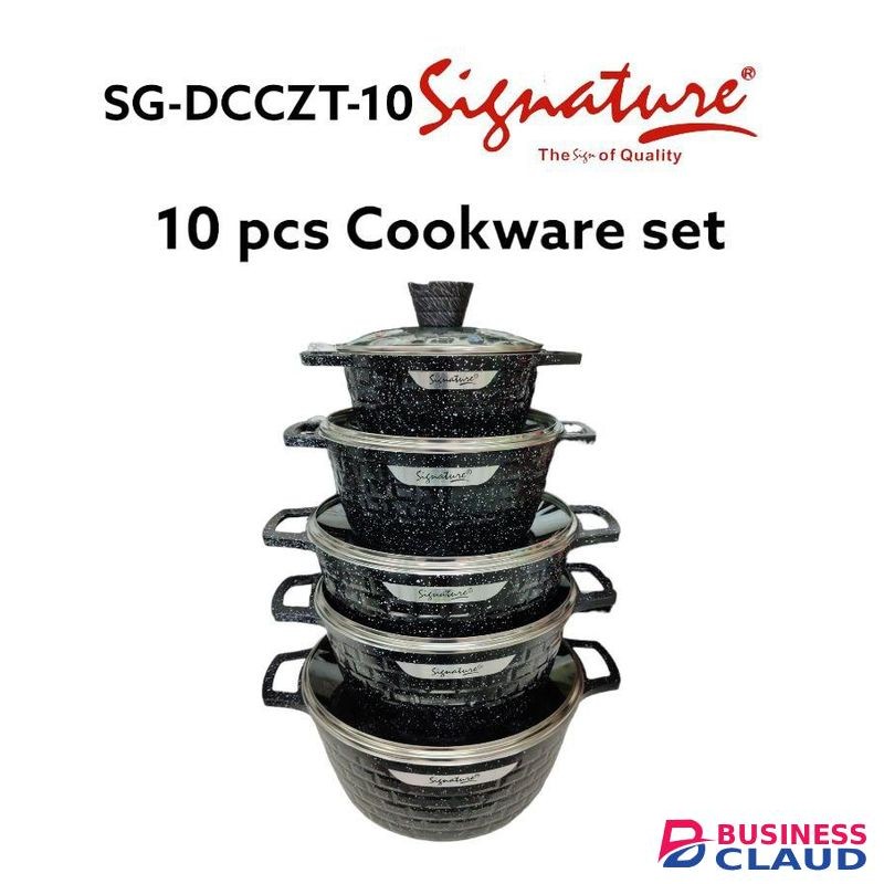 Signature 10 Pieces Heavy Granite Non -Stick Cookware Cooking Pot Sufuria Set With Glass Lids